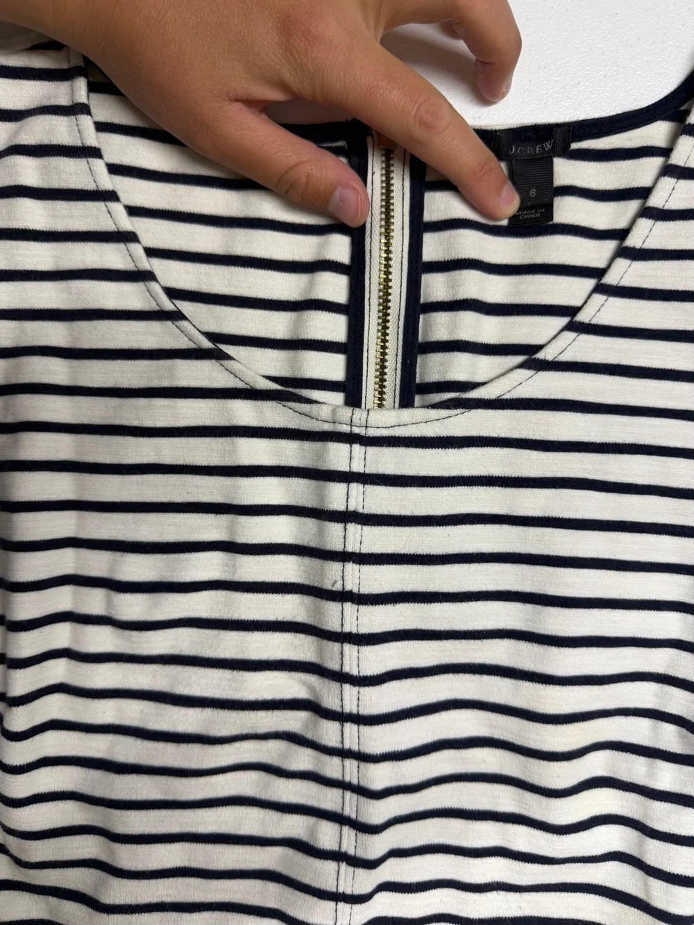 J.Crew Women’s Size 6 Navy Ivory Striped Fit & Flare Dress Exposed Zip